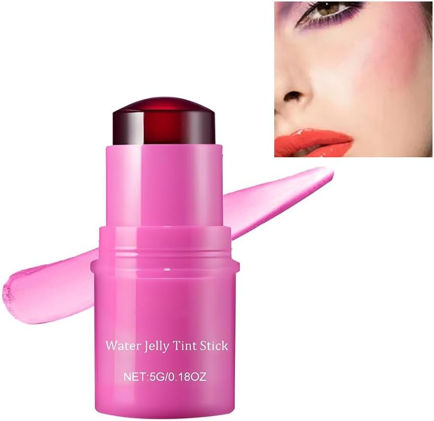 Water Jelly Tint Stick,Blush lip gloss stick Milk Cooling Water Jelly Tint Lip Gloss,Sheer Lip & Cheek Stain,Milk Jelly Tint Jelly Blush Stick,Long Lasting Jelly Texture Moisturising 04 Rose Pink