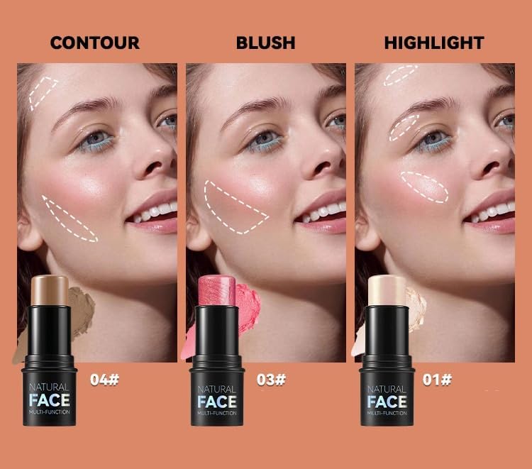 Contouring Stick in Highlighter, Bronzer and Blusher, a non-greasy and waterproof contouring stick that effortlessly contours the face for a lightweight look. (#4)