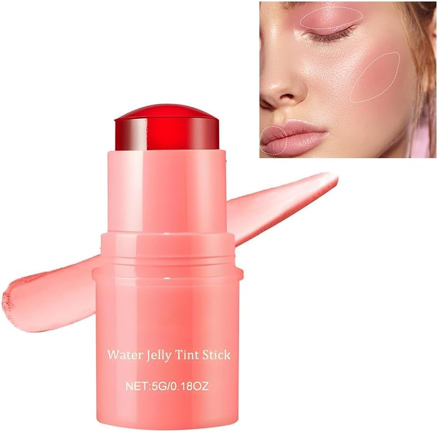 Water Jelly Tint Stick,Blush lip gloss stick Milk Cooling Water Jelly Tint Lip Gloss,Sheer Lip & Cheek Stain,Milk Jelly Tint Jelly Blush Stick,Long Lasting Jelly Texture Moisturising 04 Rose Pink