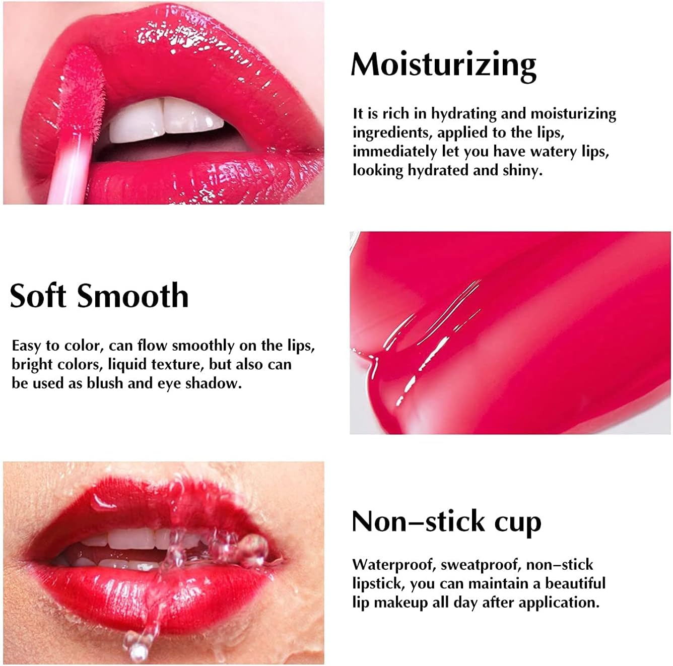 Moisturizing Lip Stain Mirror Lipstick Matte Texture Lip Cheek And Eye Triple-use Lip Gloss Waterproof Sweat Resistant Rich Color Lipstick (CHERRY)